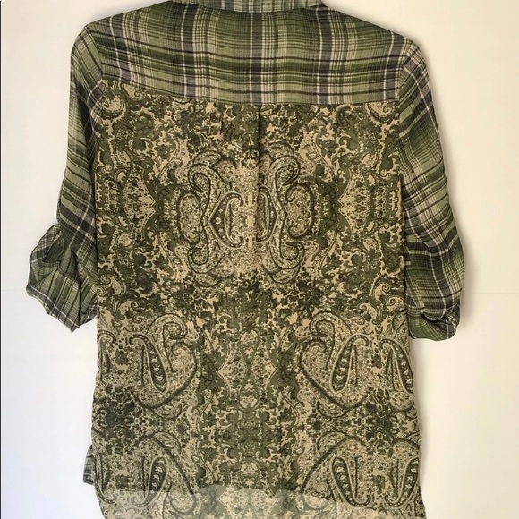 Band of Gypsies Green Sheer Plaid Long Sleeves Button Down Shirt Blouse … - Picture 3 of 7